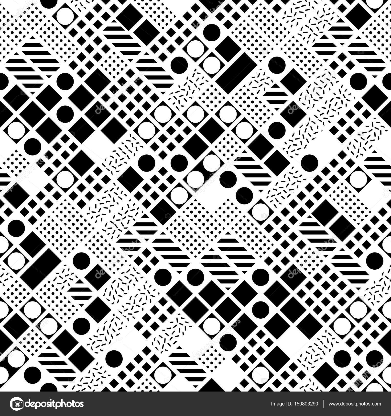 Decorative Geometric Shapes Tiling Monochrome Irregular Pattern