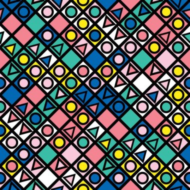 Fayans dekoratif geometrik şekiller. Çok renkli düzensiz. Renkli arka plan. Sanatsal dekoratif süs kafes