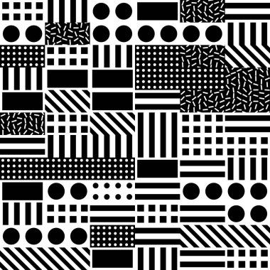 Fayans dekoratif geometrik şekiller. Tek renkli düzensiz. Soyut siyah ve beyaz arka plan. Sanatsal süs kafes