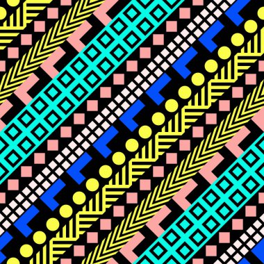 Retro renk seamless modeli. Süslü geometrik sanat baskı. Etnik hipster süs satırları zemin.