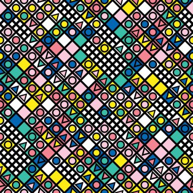 Fayans dekoratif geometrik şekiller. Çok renkli düzensiz. Renkli arka plan. Sanatsal dekoratif süs kafes