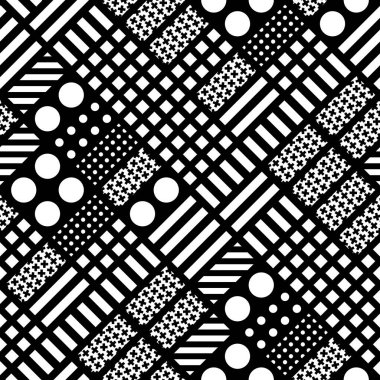 Fayans dekoratif geometrik şekiller. Tek renkli düzensiz. Soyut siyah ve beyaz arka plan. Sanatsal süs kafes