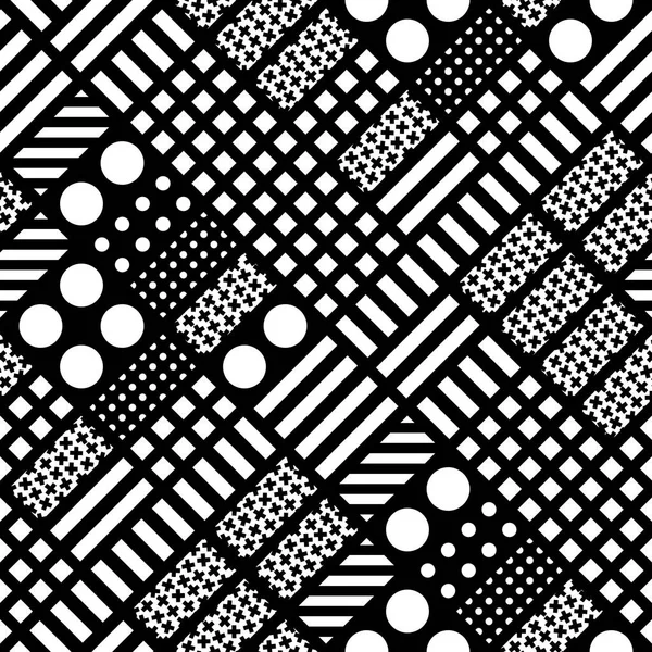 Formas geométricas decorativas baldosas. Patrón irregular monocromo. Fondo blanco y negro abstracto. Rejilla ornamental artística — Foto de Stock