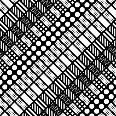 Fayans dekoratif geometrik şekiller. Tek renkli düzensiz. Soyut siyah ve beyaz arka plan. Sanatsal süs kafes