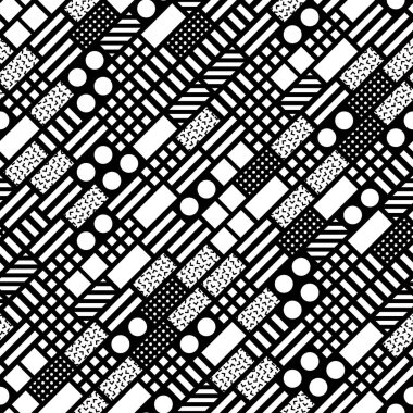 Fayans dekoratif geometrik şekiller. Tek renkli düzensiz. Soyut siyah ve beyaz arka plan. Sanatsal süs kafes