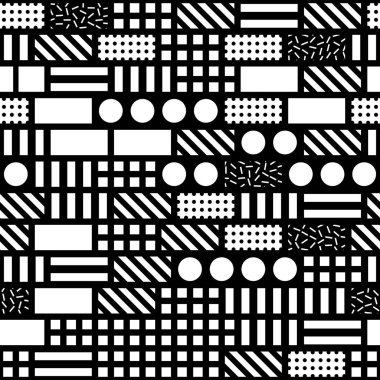 Fayans dekoratif geometrik şekiller. Tek renkli düzensiz. Soyut siyah ve beyaz arka plan. Sanatsal süs kafes