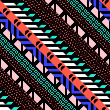 Retro renk seamless modeli. Süslü geometrik sanat baskı. Etnik hipster süs satırları zemin.