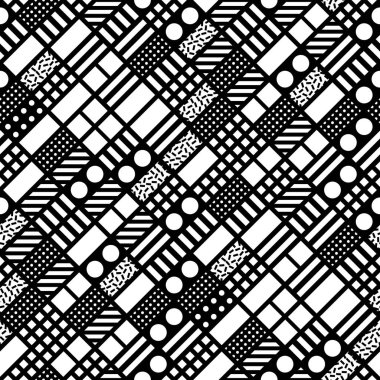 Fayans dekoratif geometrik şekiller. Tek renkli düzensiz. Soyut siyah ve beyaz arka plan. Sanatsal süs kafes