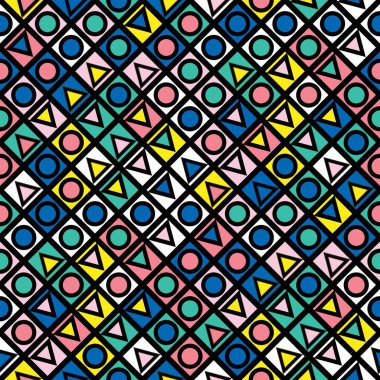 Fayans dekoratif geometrik şekiller. Çok renkli düzensiz. Renkli arka plan. Sanatsal dekoratif süs kafes