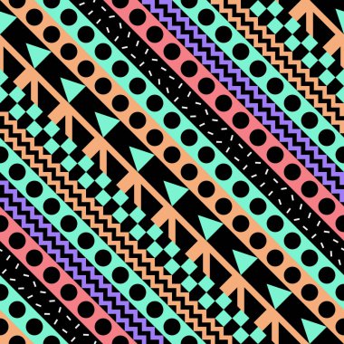 Retro renk seamless modeli. Süslü geometrik sanat baskı. Etnik hipster süs satırları zemin.