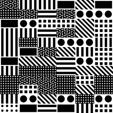 Fayans dekoratif geometrik şekiller. Tek renkli düzensiz. Soyut siyah ve beyaz arka plan. Sanatsal süs kafes