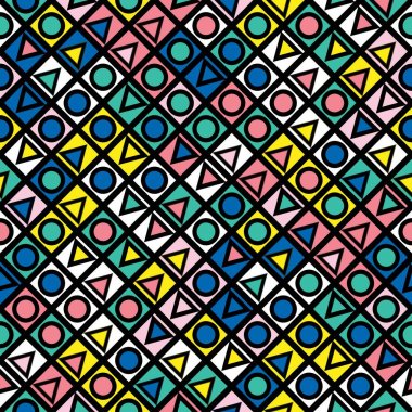 Fayans dekoratif geometrik şekiller. Çok renkli düzensiz. Renkli arka plan. Sanatsal dekoratif süs kafes