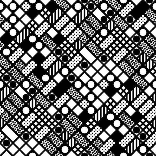 Formas geométricas decorativas azulejos. Padrão monocromático irregular. Abstrato fundo preto e branco. Redes ornamentais artísticas — Fotografia de Stock