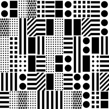 Fayans dekoratif geometrik şekiller. Tek renkli düzensiz. Soyut siyah ve beyaz arka plan. Sanatsal süs kafes