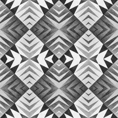 Tek renkli kabile Seamless modeli. Aztek stil soyut geometrik Sanat Yazdır.
