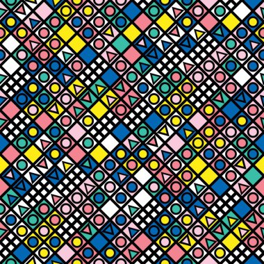 Fayans dekoratif geometrik şekiller. Çok renkli düzensiz. Renkli arka plan. Sanatsal dekoratif süs kafes