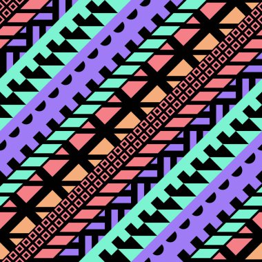 Retro renk seamless modeli. Süslü geometrik sanat baskı. Etnik hipster süs satırları zemin.