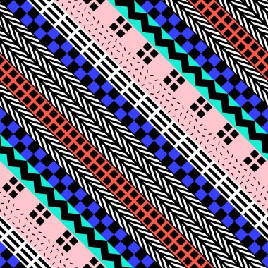 Retro renk seamless modeli. Süslü geometrik sanat baskı. Etnik hipster süs satırları zemin.