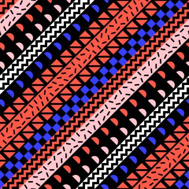Retro renk seamless modeli. Süslü geometrik sanat baskı. Etnik hipster süs satırları zemin.