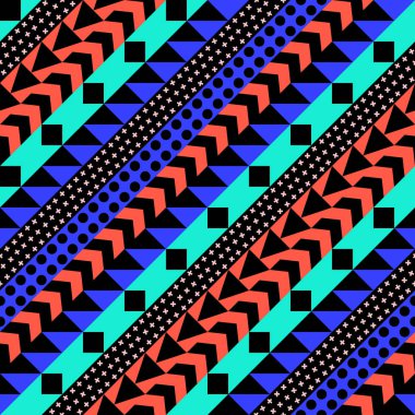 Retro renk seamless modeli. Süslü geometrik sanat baskı. Etnik hipster süs satırları zemin.