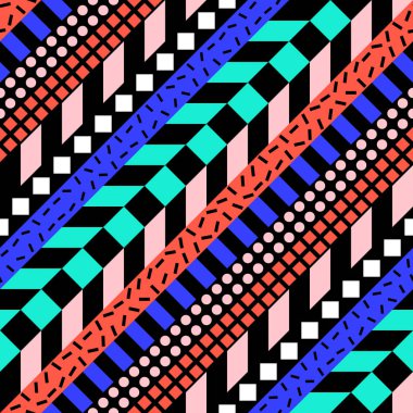 Retro renk seamless modeli. Süslü geometrik sanat baskı. Etnik hipster süs satırları zemin.