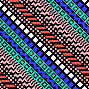 Retro renk seamless modeli. Süslü geometrik sanat baskı. Etnik hipster süs satırları zemin.