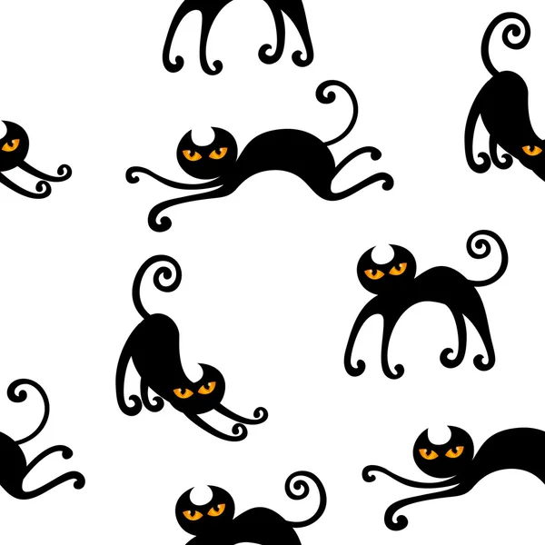 黒い猫のシームレス パターン — ストックベクタ