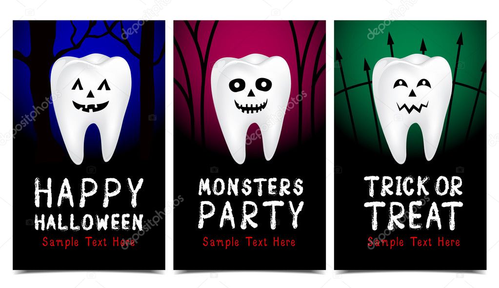 Halloween concept of teeth character set. 