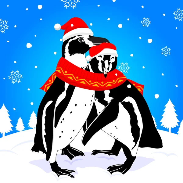 Roztomilý tučňák kreslený pár s láskou. — Stockový vektor