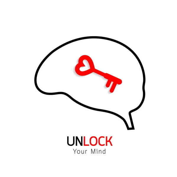 Klíč a obrys mozku. — Stockový vektor