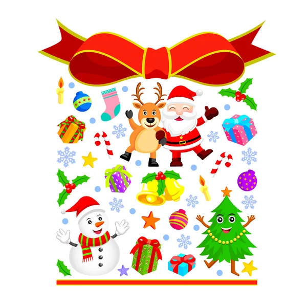 Personajes de Navidad y elementos de Navidad de diseño en forma de caja de regalo . — Vector de stock