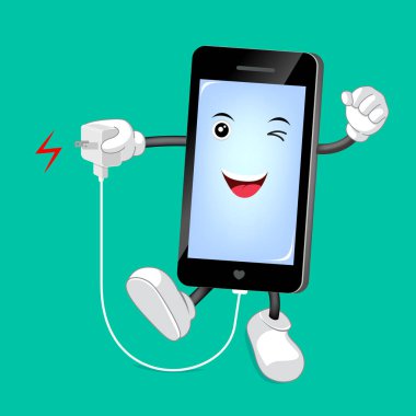 Cep telefonu şarj cihazı ile akıllı telefon karakter.