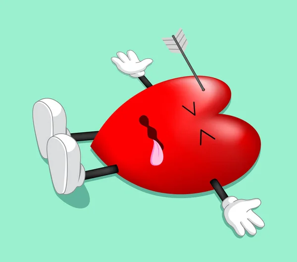 Rött döda hjärta karaktär med pil. — Stock vektor