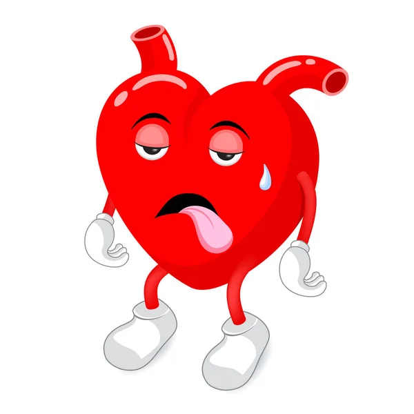 Κουρασμένος κόκκινη καρδιά χαρακτήρα. — Διανυσματικό Αρχείο
