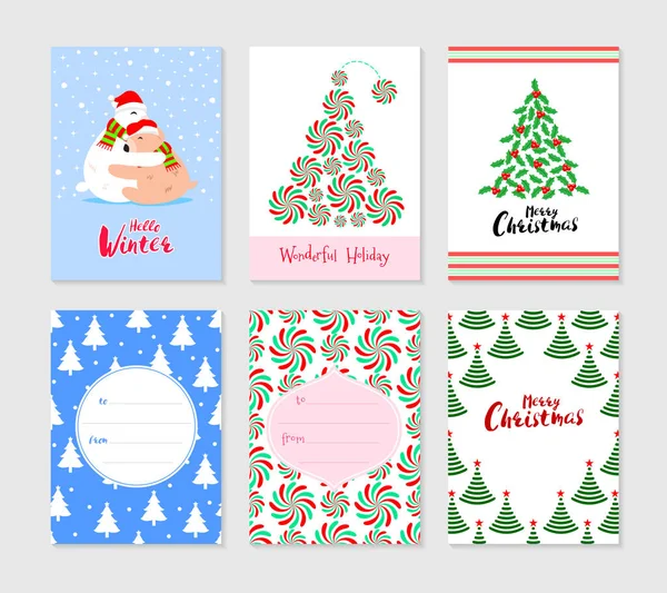 Joyeux Noël jeu de cartes de voeux — Image vectorielle