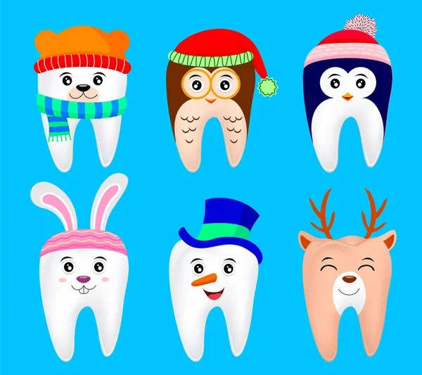 Симпатичні різдвяні зуби персонажі . — стоковий вектор