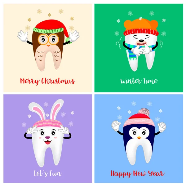 Mignons personnages de dents de Noël . — Image vectorielle