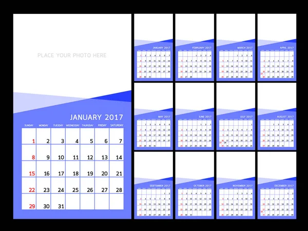 Calendario 2017 año . — Vector de stock