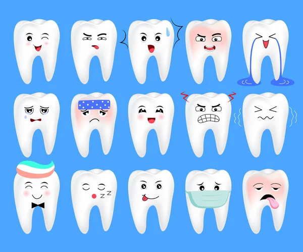 Dientes con diferentes emociones . — Archivo Imágenes Vectoriales