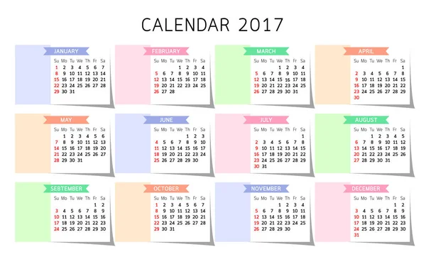 2017 kalendářní rok. — Stockový vektor