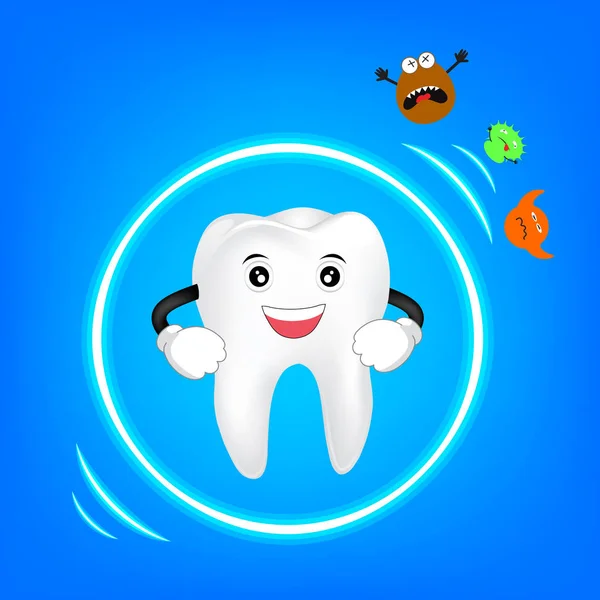 Caráter de dente bonito protegido de bactérias —  Vetores de Stock