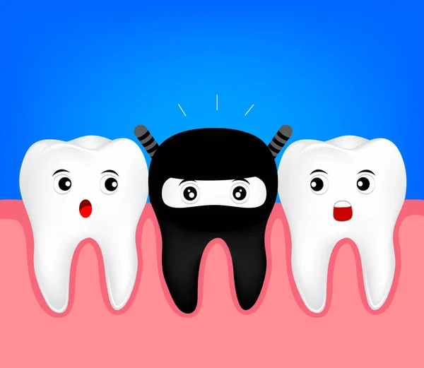 Cute tooth in  black costume. — Stock Vector