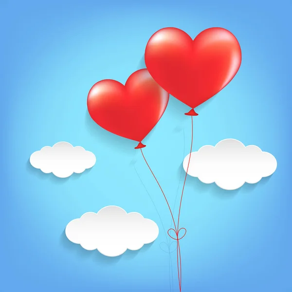 Globos en forma de corazón con nube . — Vector de stock