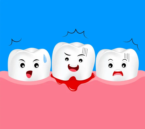 Personagem de dente de desenho animado bonito com problema de gengiva . —  Vetores de Stock