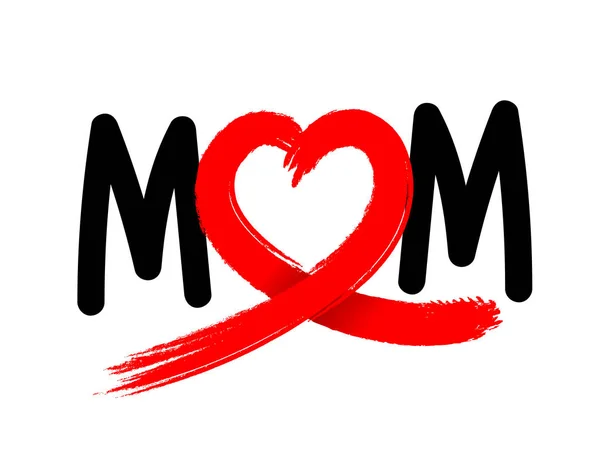 Mom letters with abstract heart ribbon made from brush stroke. — Stock Vector