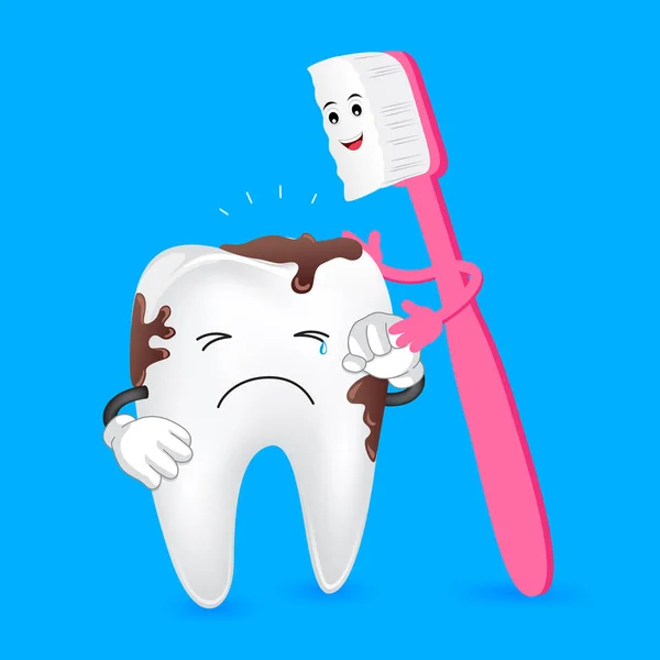 Dentifricio sporco con spazzolino amichevole . — Vettoriale Stock