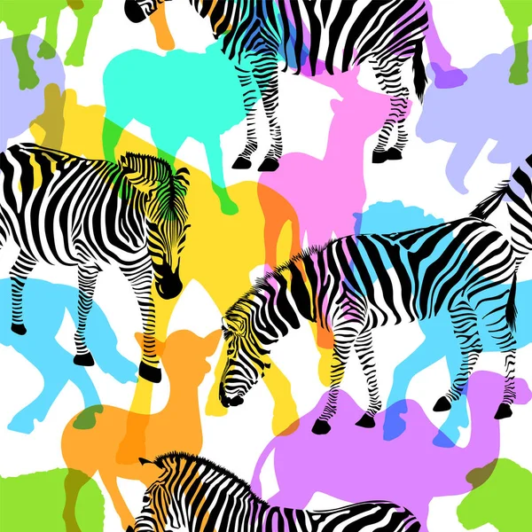 Zebra com silhueta colorida animais selvagens , —  Vetores de Stock