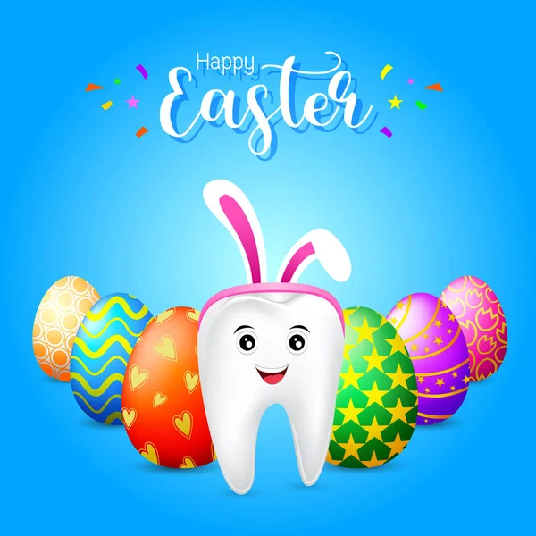 Carattere di dente di coniglio con uova di giorno di Pasqua . — Vettoriale Stock