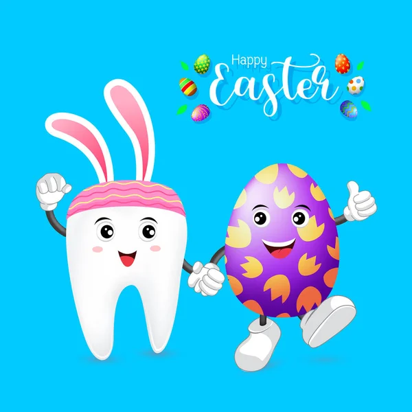 Lindo personaje de diente con huevo de Pascua . — Archivo Imágenes Vectoriales