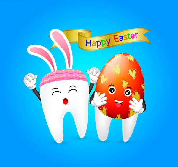 Aranyos nyuszi fogat karakter húsvéti tojás. — Stock Vector